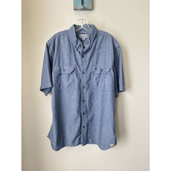 Carhartt Men's Size XL Blue Chambray Relaxed Fit Short Sleeve Button-Down Shirt - Picture 1 of 5